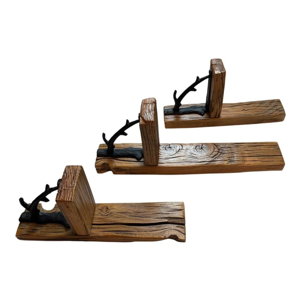 Rustic Reclaimed Wood Wall Sconce Set 3pc Floating Shelf Cast Iron‎ Branch Brown